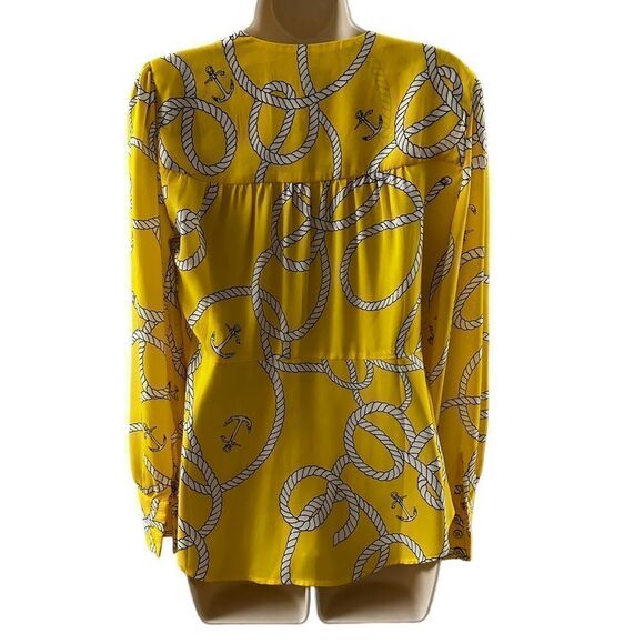 Cabi ~ Womens Nautical Yellow Sheer Blouse ~ side zip closure ~ tie front ~ sz S - Picture 2 of 12